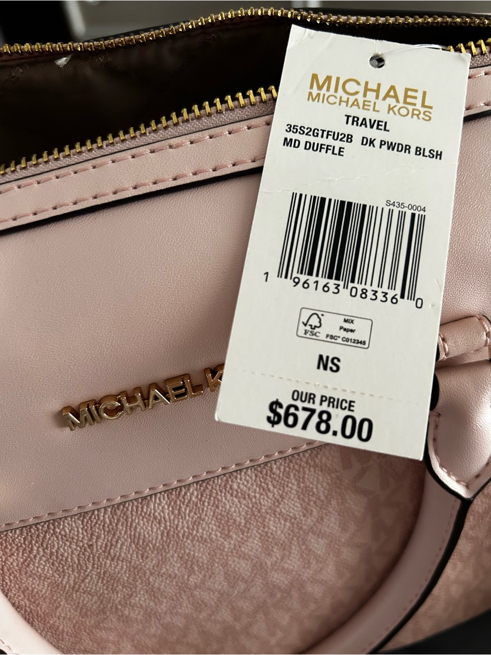 Michael Kors Powder Blush Medium Travel Duffle